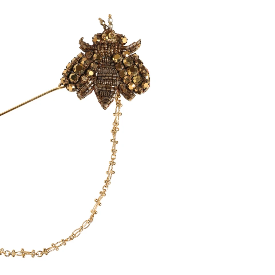 Broche DOLCE & GABBANA Tono Dorado Latón Abeja Adornado Cadena Solapa Pin 370usd Foto 3 de 4