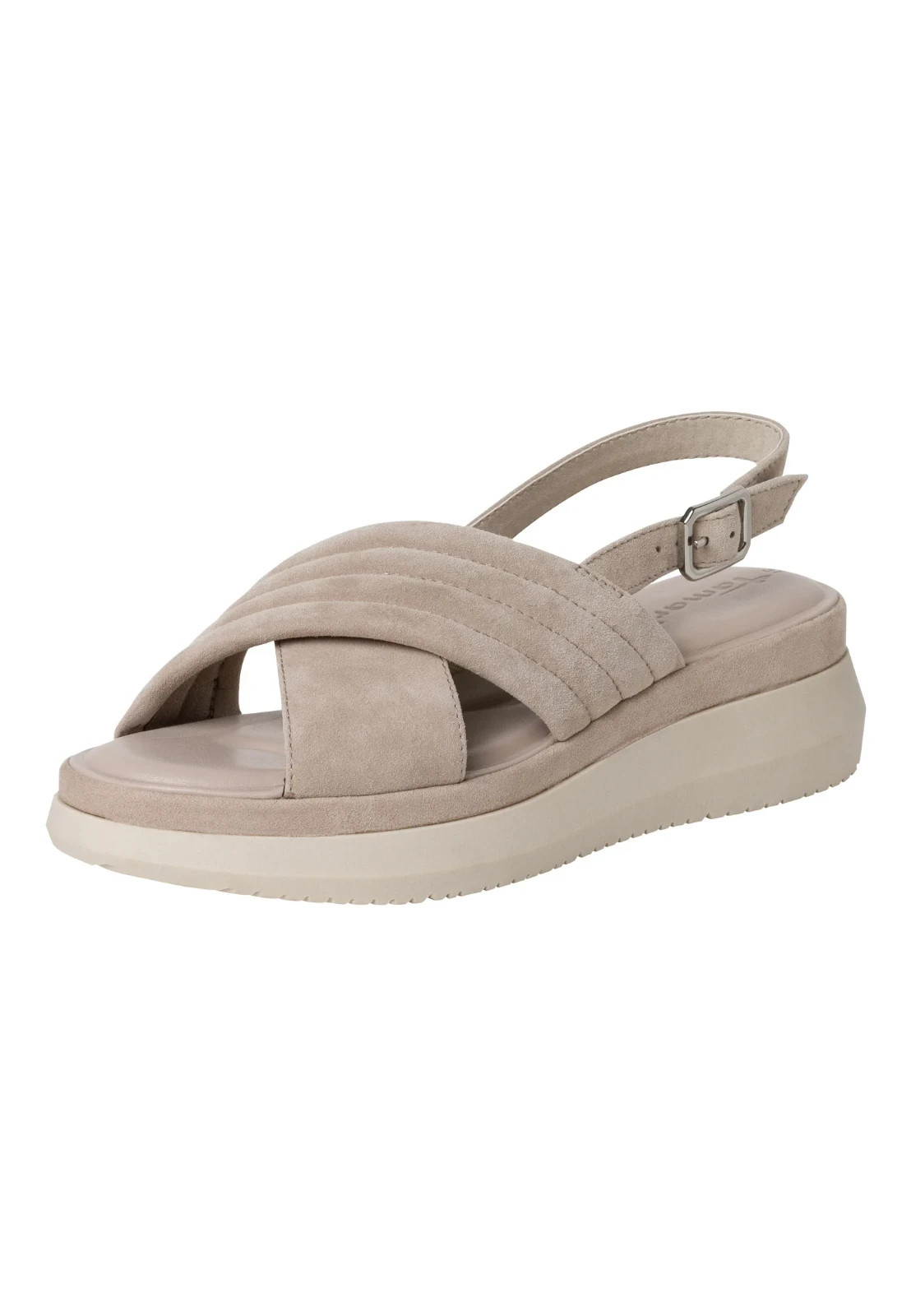 Tamaris 28306 Ladies Nude Taupe Colour Nubuck Chunky Wedge Slingback Sandals
