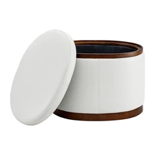 CHITA Upholstered Faux Leather Storage Ottoman with Wood Trim, FSC Certified