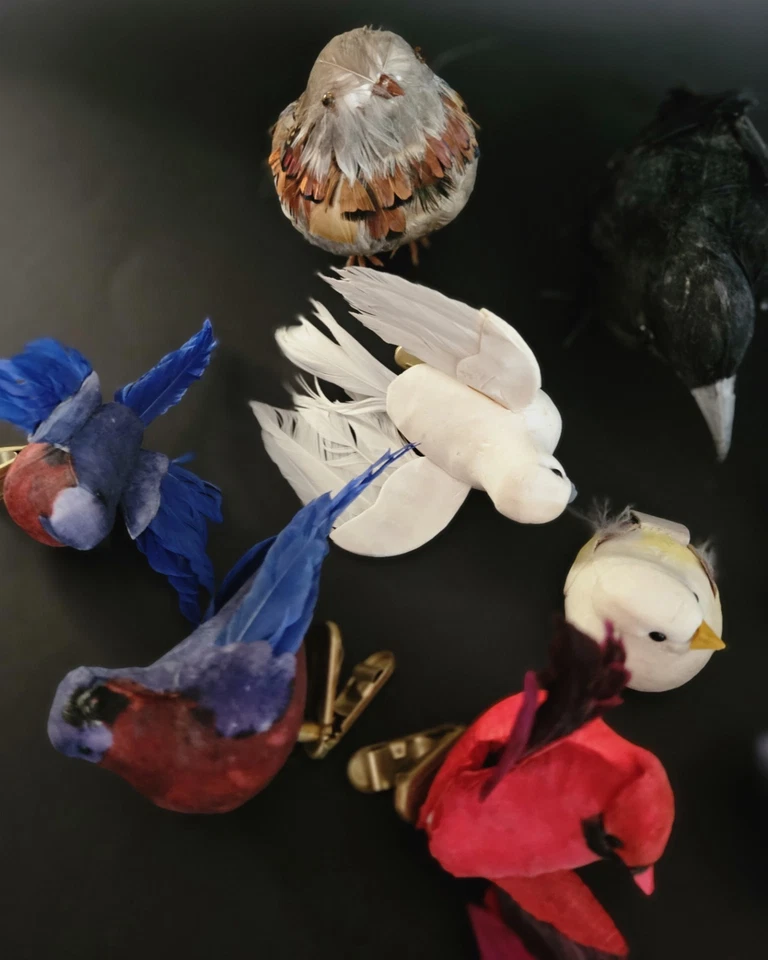 Lote de 12 pájaros artificiales emplumados decoración artesanal vintage en total Foto 4 de 4