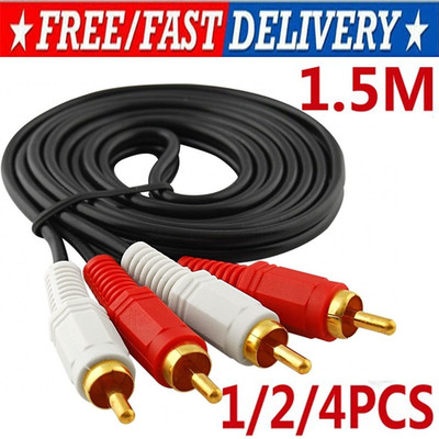 (1/2/4 Pack) 2-RCA Male to Male Stereo Analog Audio Cable 5ft 5X