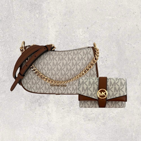 Michael Kors Mk Tasche Crossbody GeldböRse Jet Set Carmela Greenwich Vanilla Neu-image