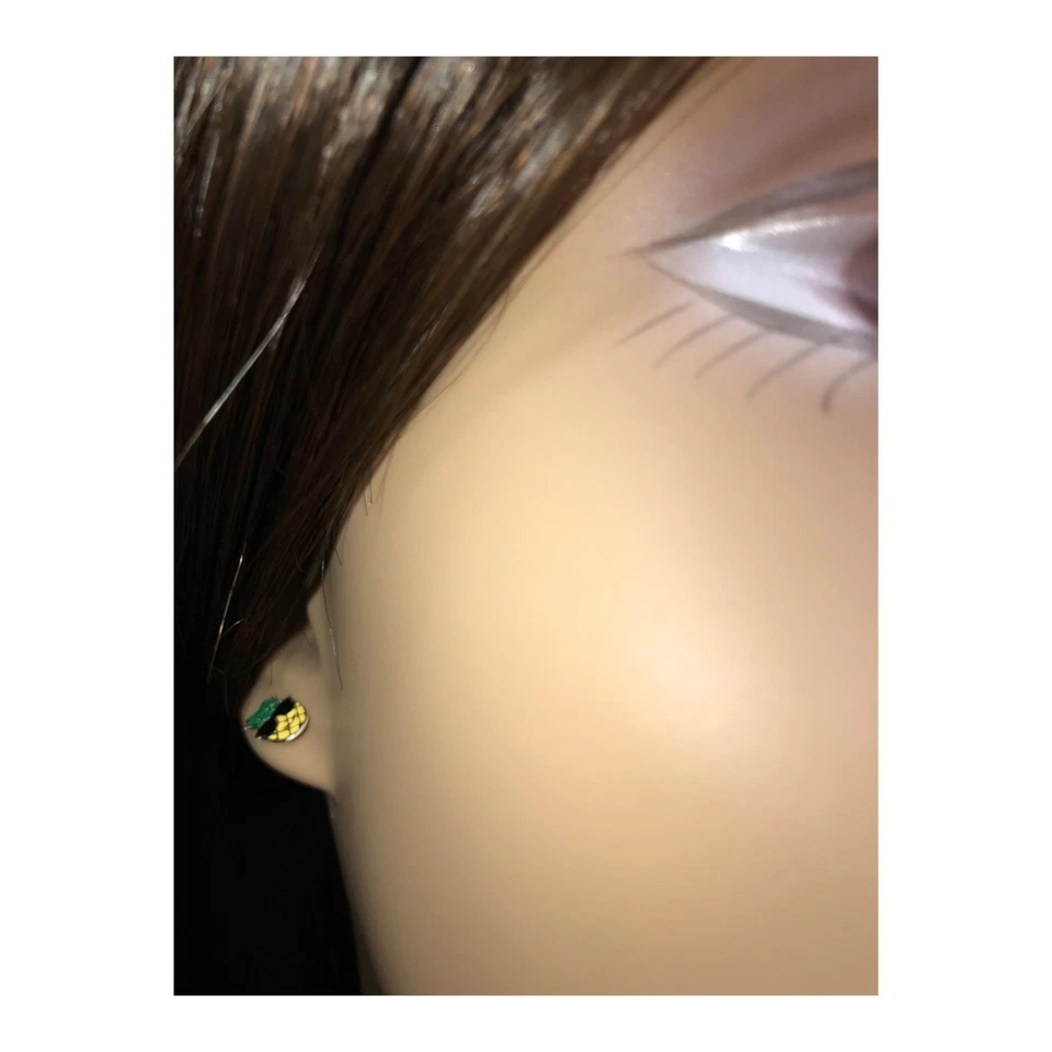 Solid 925 Sterling Silver Pineapple Wearing Sunglasses Tiny Stud Earrings 7mm - Image 4 of 4