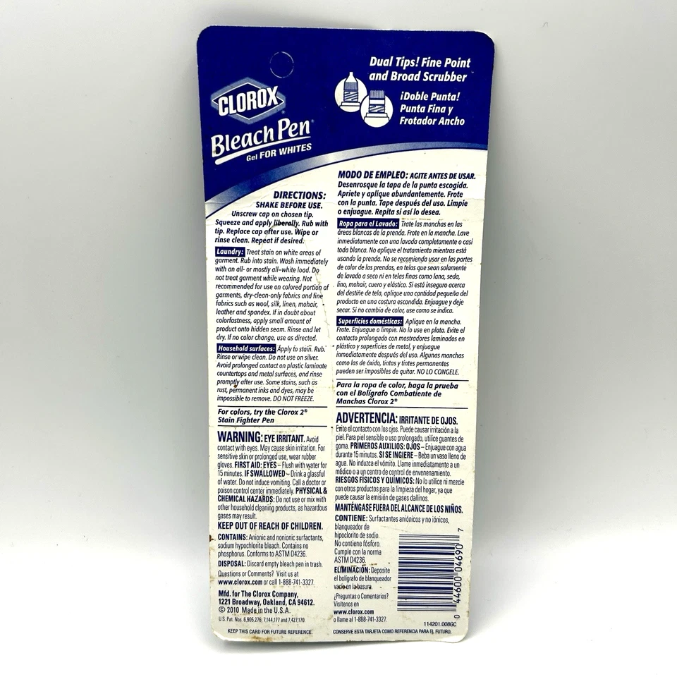 Clorox Bleach Pen Gel For Whites NOS 2010 Dual Tip Applicator Stain Remover 2oz - Image 2 of 4