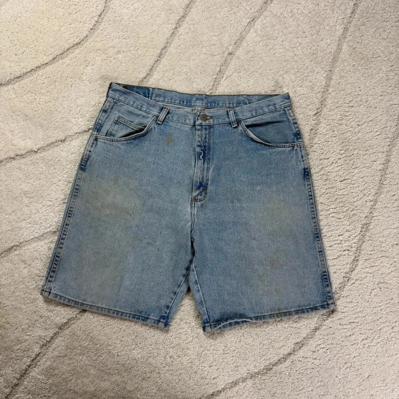 VTG Wrangler 90s Baggy Oversized Relaxed Blue Sz 38 Carpenter Denim Shorts Jorts image 7