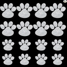 16-Piece Crystal Rhinestone Dog Paw Stickers for Car Bumper, Window  White