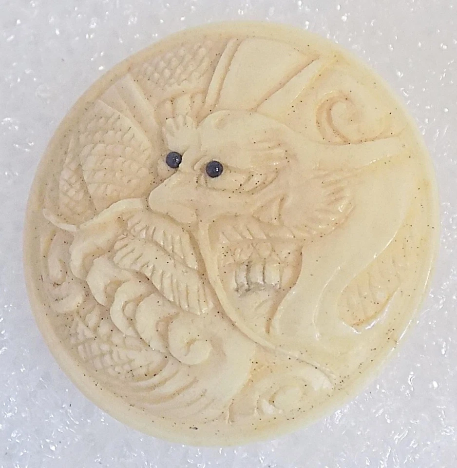Antique Hand Carved Dragon Button Signed 1880 Tested - Image 2 of 4