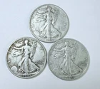 WALKING LIBERTY HALF DOLLAR LOT OF 3 - 90% SILVER - FREE SHIPPING #8241