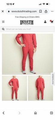 Duluth Trading Co Red Waffle Union Suit L x 30 Long Sleeve Overall Long John LG