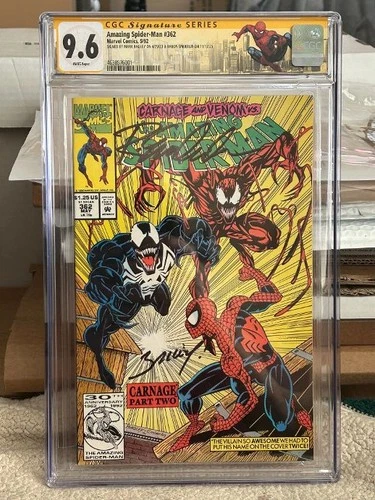 Amazing Spider-Man #362 CGC 9.6, 2xSS Signed Mark Bagley & Randy Emberlin, Venom