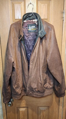 London Fog Leather Bomber Jacket Vintage, Size Large, Brown - Image 1