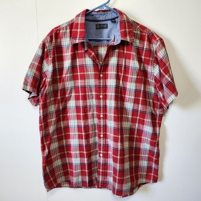 Arrow Men s XL Plaid Short Sleeve Button Up Shirt Red Blue White Casual Cotton