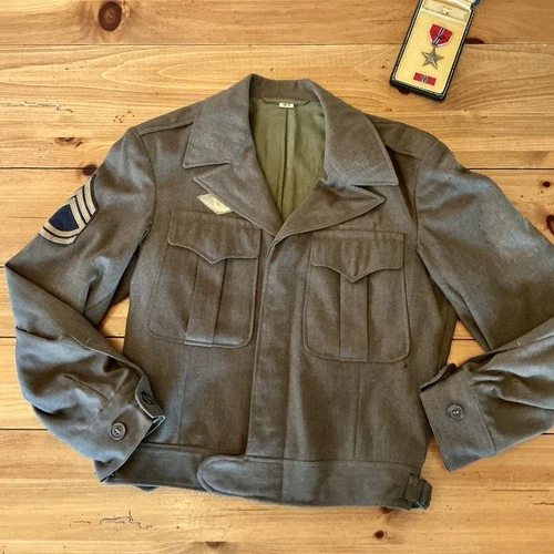 WWII WOOL FIELD JACKET/EISENHOWER JACKET/WW2/36S/MILITARY UNIFORM CROPPED JACKET