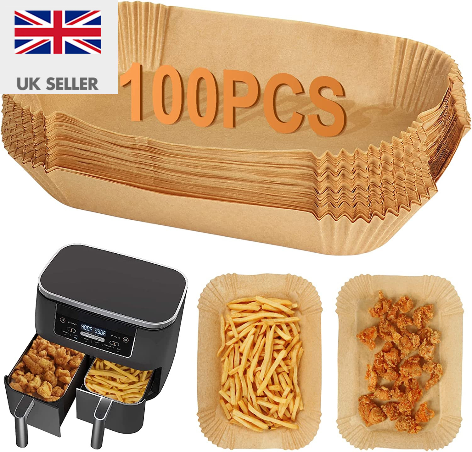 BYKITCHEN 100Pcs Air Fryer Liners for Ninja Dual, Air Fryer AF300UK AF400UK Acce