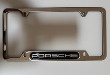 Genuine Porsche License Plate Frame Polished Chrome Silver Metal 4 Hole