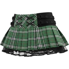 Vintage Green Schoolgirl Gothic Jawbreaker Plaid Pleated Mini Skirt Y2K Punk XL