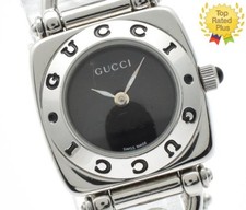 *EXC+5* GUCCI 6400L Horsebit silber schwarzes Zifferblatt Quarz Damenuhr...
