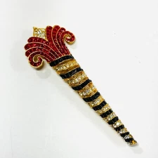 Vtg JAY FEINBERG/STRONGWATER the scepter Brooch Pin MCM Black Gold Red Large