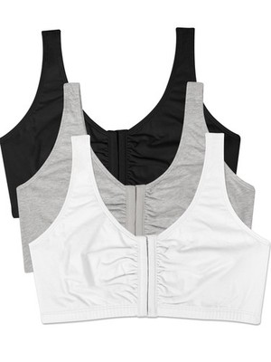 Women's Front Close Builtup Sports Bra, Black/White/Heather Grey