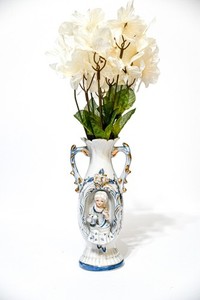 Vintage Ornate Double Handled Urn Vase 3D Raised Victorian Lady Figurine Gold