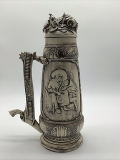 Vintage Large Beer Stein Norman Rockwell Gary Cooper Design Ornate Handle/ Lid