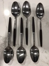 INTERPUR Stainless Steel INR2 Brown Handle 6 SOUP SPOONS Flatware Japan