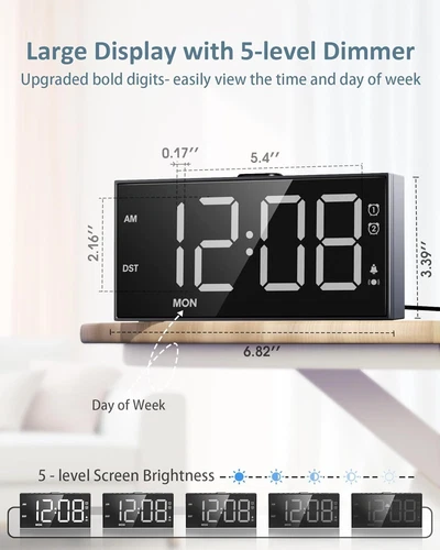 Loud Alarm Clock with Bed Shaker & Bold Font, White Digits, Font - Image 3 of 4