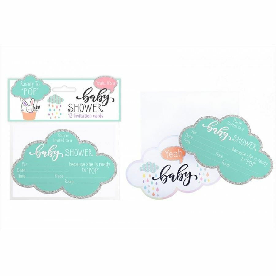 Baby Shower Party Invites & Envelope x12 Invitation Cards Ready To Pop Mum To Be