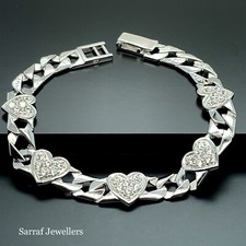 925 Solid Sterling Silver Heart Bracelet Girls Childs Bracelet 6.5" Brand New