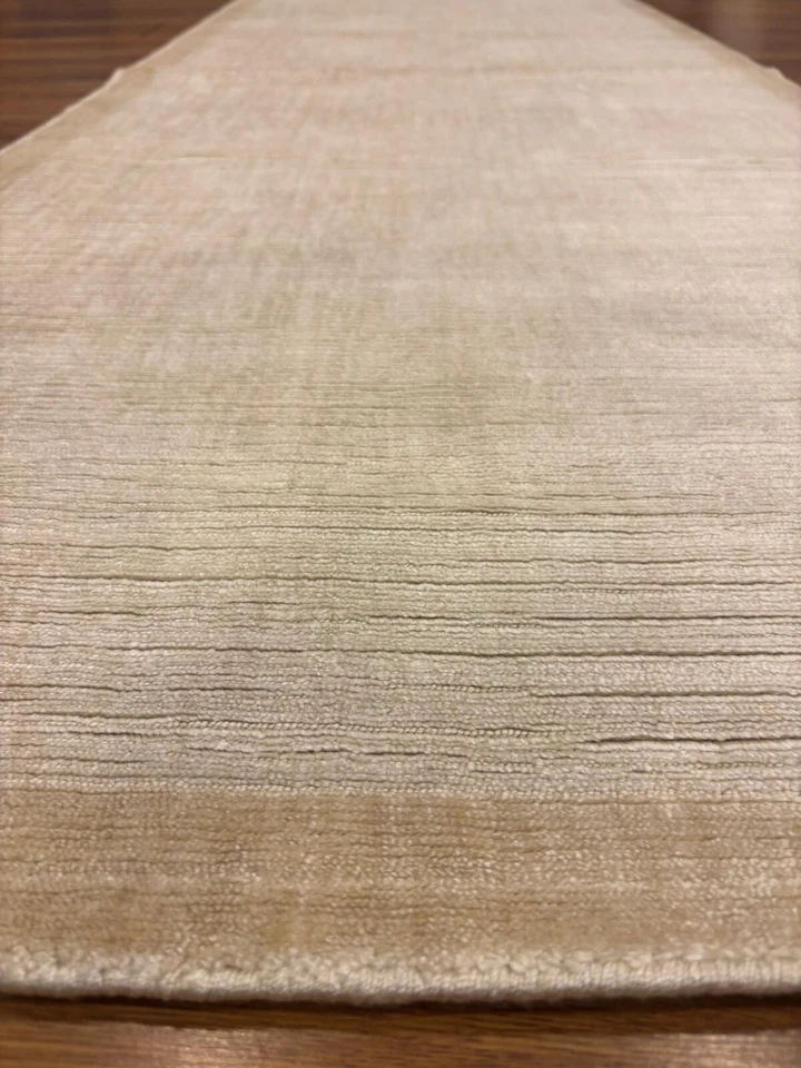 New Runner Rug, 3x10 ft Beige Area Rug, Handmade Bamboo Rug, Bamboo Silk Rug - Image 3 of 4