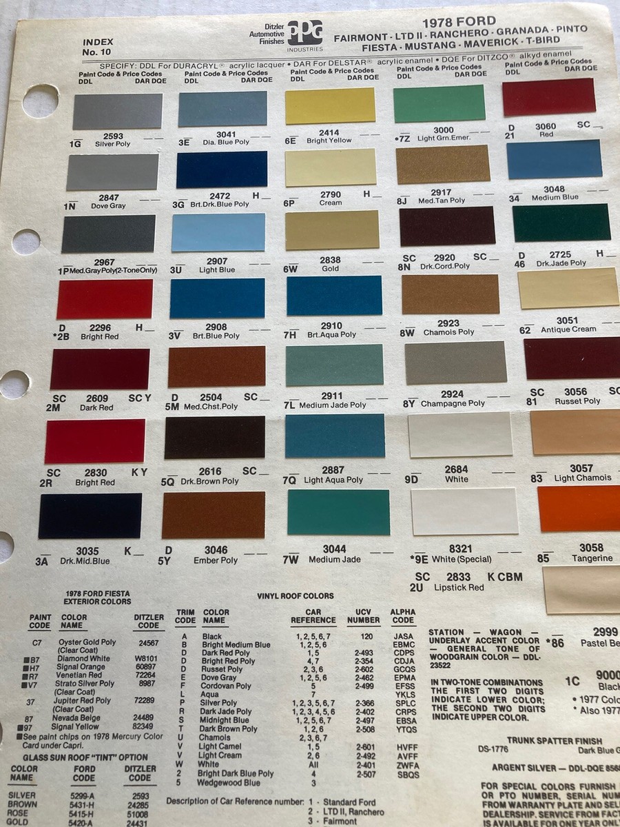 FORD HMカラー 1978 FORD AUTOMOTIVE P.P.G., DITZLER Exterior Paint Color Chip