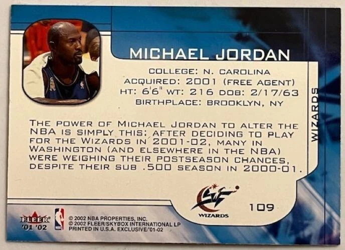 2001-02 Fleer Exclusive Members Only #109 Michael Jordan - Image 2 of 2