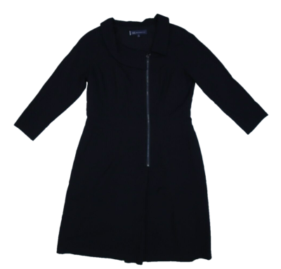Anne Klein Women Black 3/4 Sleeve Stretch Asymmetrical Collar Front Zip  Dress 12