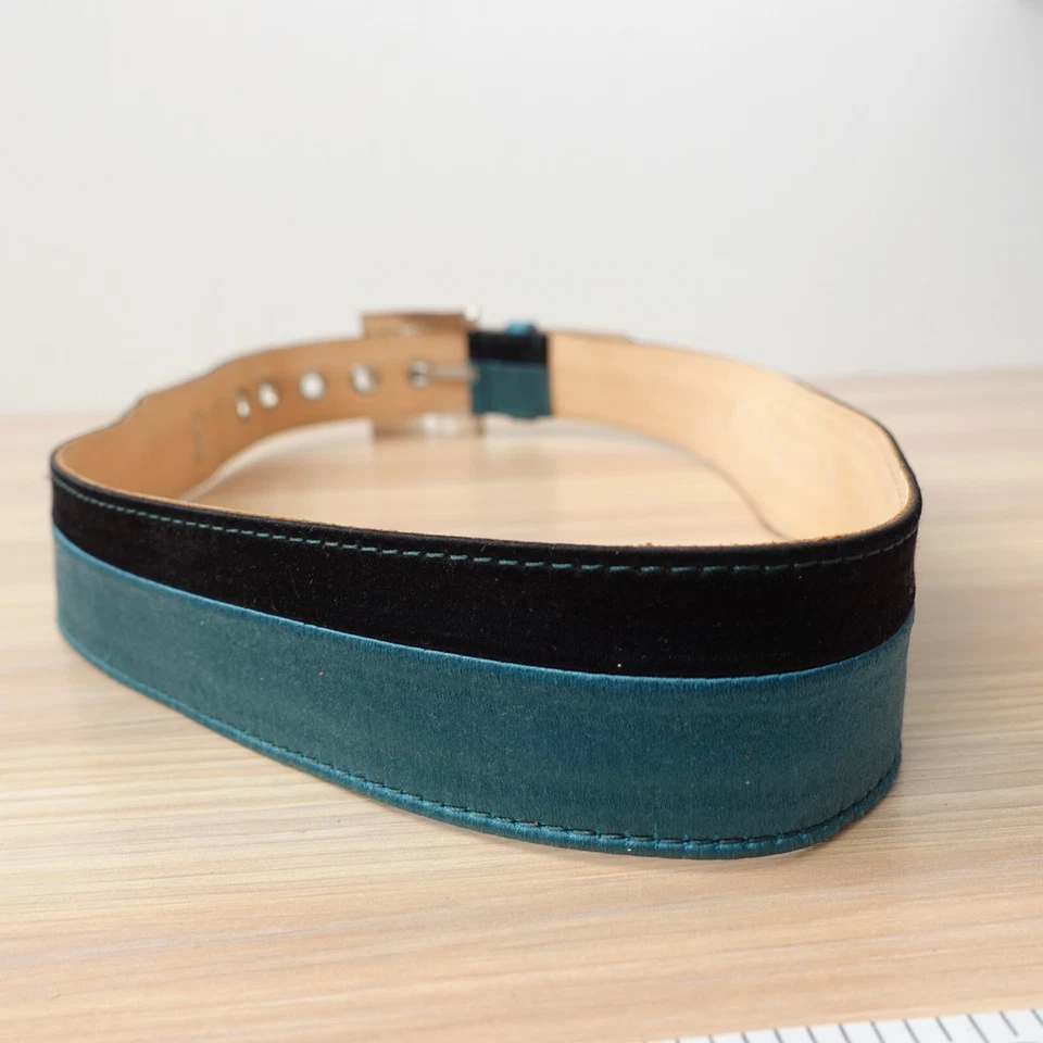 DOLCE GABBANA Cinturón 34 85 Vestido Italiano Cuero Lujo Azul Satinado Plata Hebilla M Foto 4 de 4