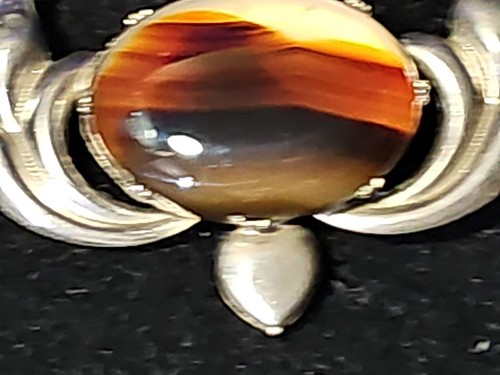 Vintage/Antique Sterling Silver and Moss Agate Brooch Pin - Picture 6 of 12