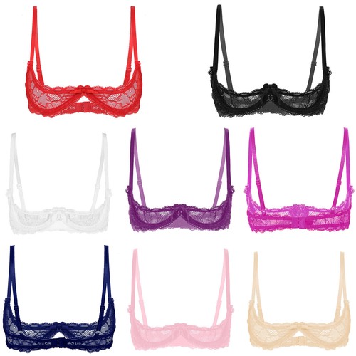 Women's Lace Floral Lingerie Bra Top See Through Underwire Unlined Shelf Bra - Picture 8 of 69