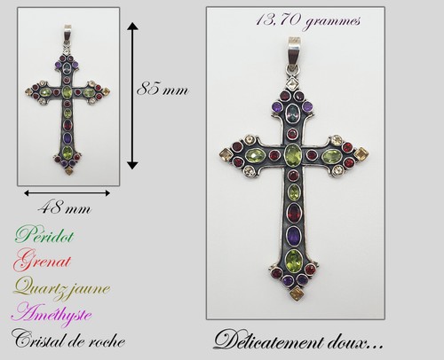 Grand Pendentif Croix En Argent 925 Avec Rubis - Modèle P-AR-34, Marque Délicatement Doux, Neuf