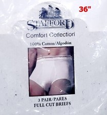 VTG STAFFORD 3-Pk. 36"FULL CUT MENS BRIEFS COTTON COMFORT WHITE NIP DEADSTOCK