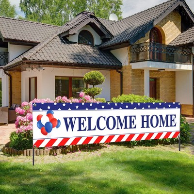 Welcome Home Banner Large Fabric Stars and Stripes Sign Multicolor 