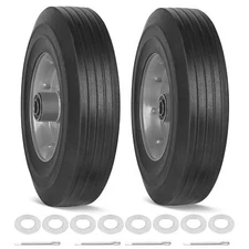 10" x 2.5" Flat Free Solid Rubber Tires 10 Inch Hand Truck Solid Wheels Repla...