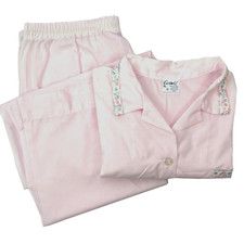 Vtg NEW Carole Pajama Set Size XL Pink Cotton Blend Embroidered Top Snap Pants