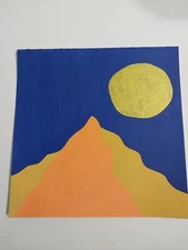 8x8 Inch Acrylic Painting On Watercolor Paper Landscape Title Golden Moon M1