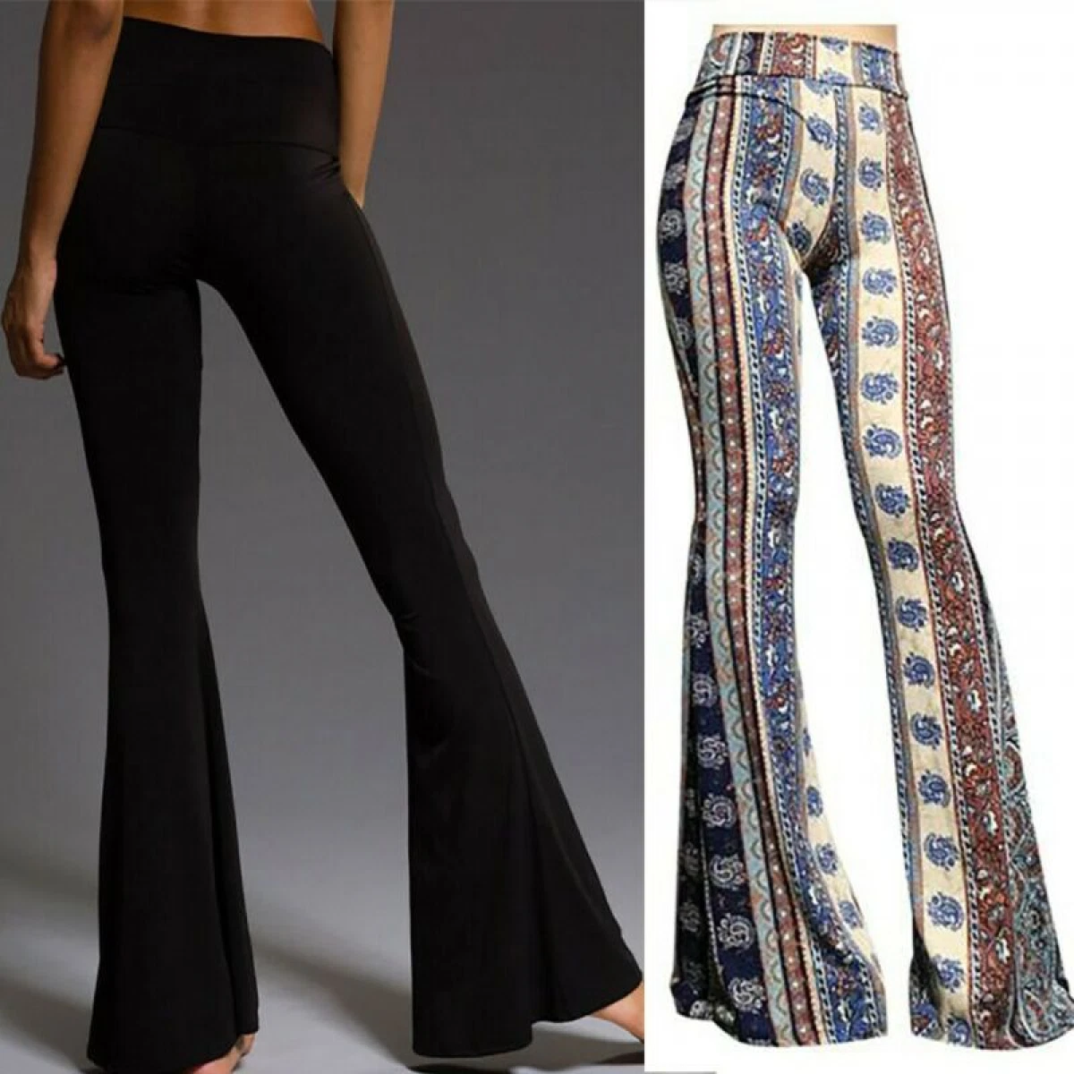 Hot！women's Basic Flared Leg Elastic Pants High Waist Bell-Bottoms Casual  Wear