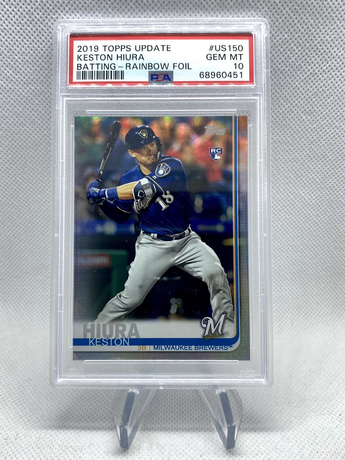 Keston Hiura RC 2019 Topps Update Rainbow Foil Refractor US150 PSA 10