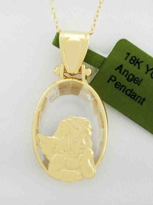 WEISSER SAPHIR ENGEL ANHÄNGER 18K GELBGOLD - Neu mit Etikett