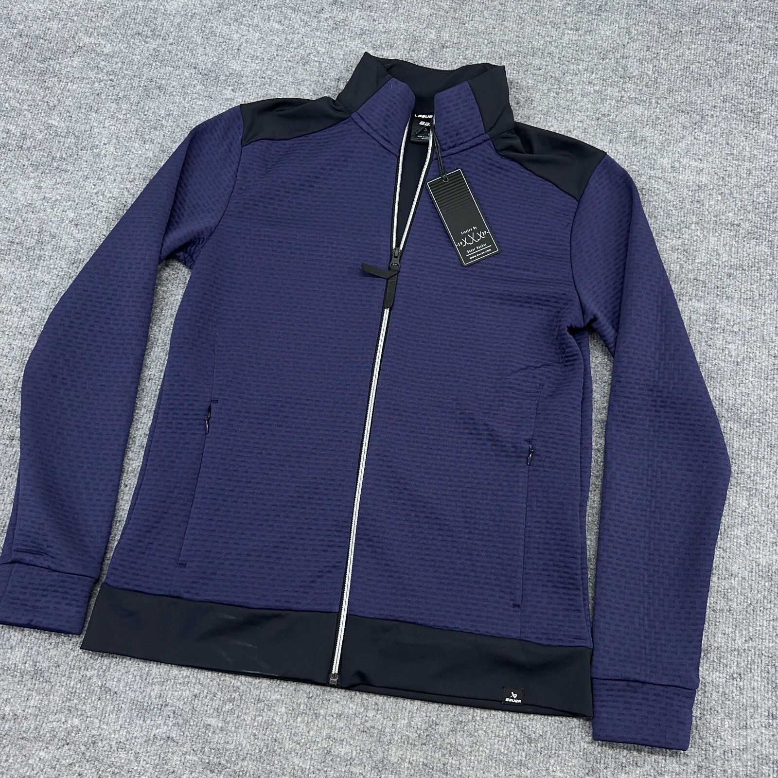 Bauer Hockey Jacket Mens S Navy Blue Textured Full Zip Performance NEW