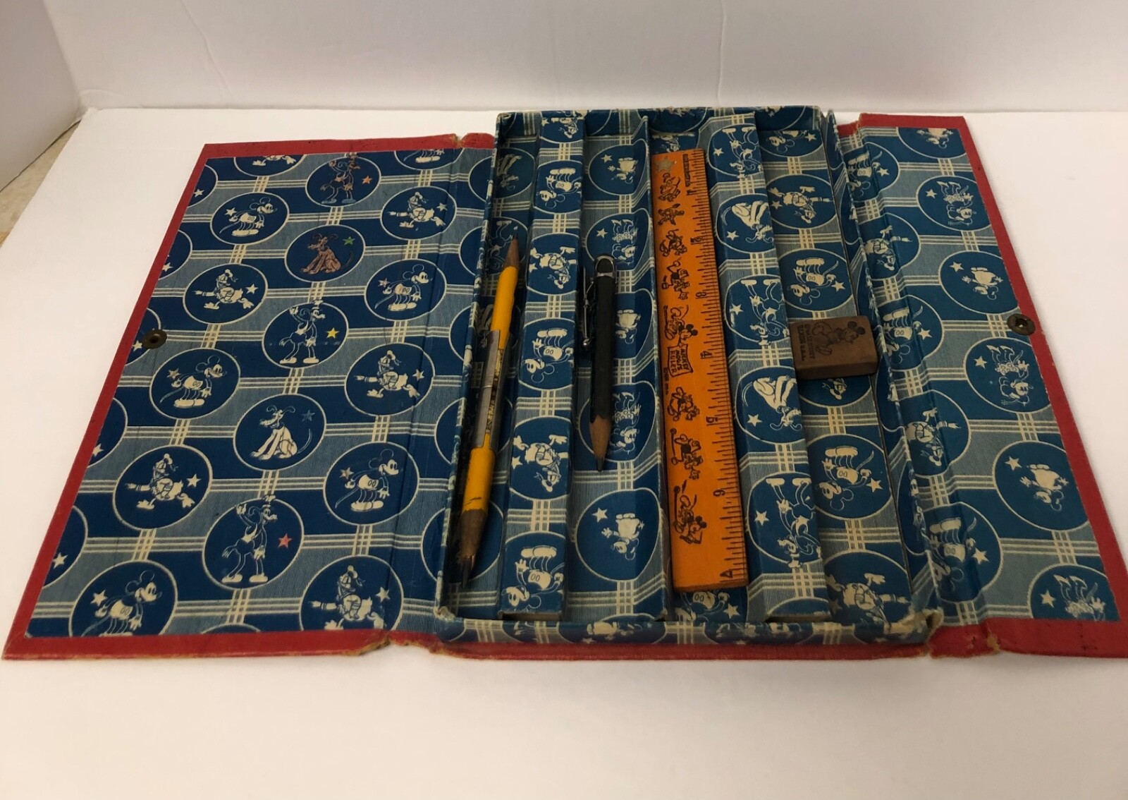 Walt Disney Mickey Mouse Dixon #2917 Pencil Box 1930's with Eraser and Ruler