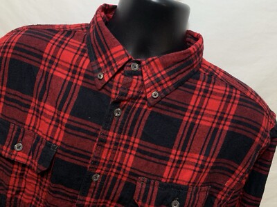 Men s Mott & Grand Flannel Shirt Black Red Plaid Sz XL L/S Button Down