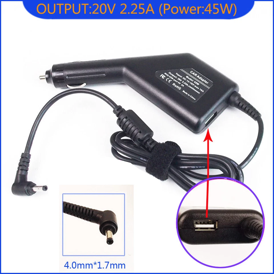 Adaptador Cargador Coche 45W 20v 2.25A DC para Portátil Lenovo Yoga 710-11ISK 80TX Foto 2 de 4