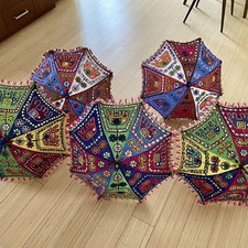 10 Pc Lot Decorative Indian Hand Embroidery Parasol Vintage Sun Shade Umbrella